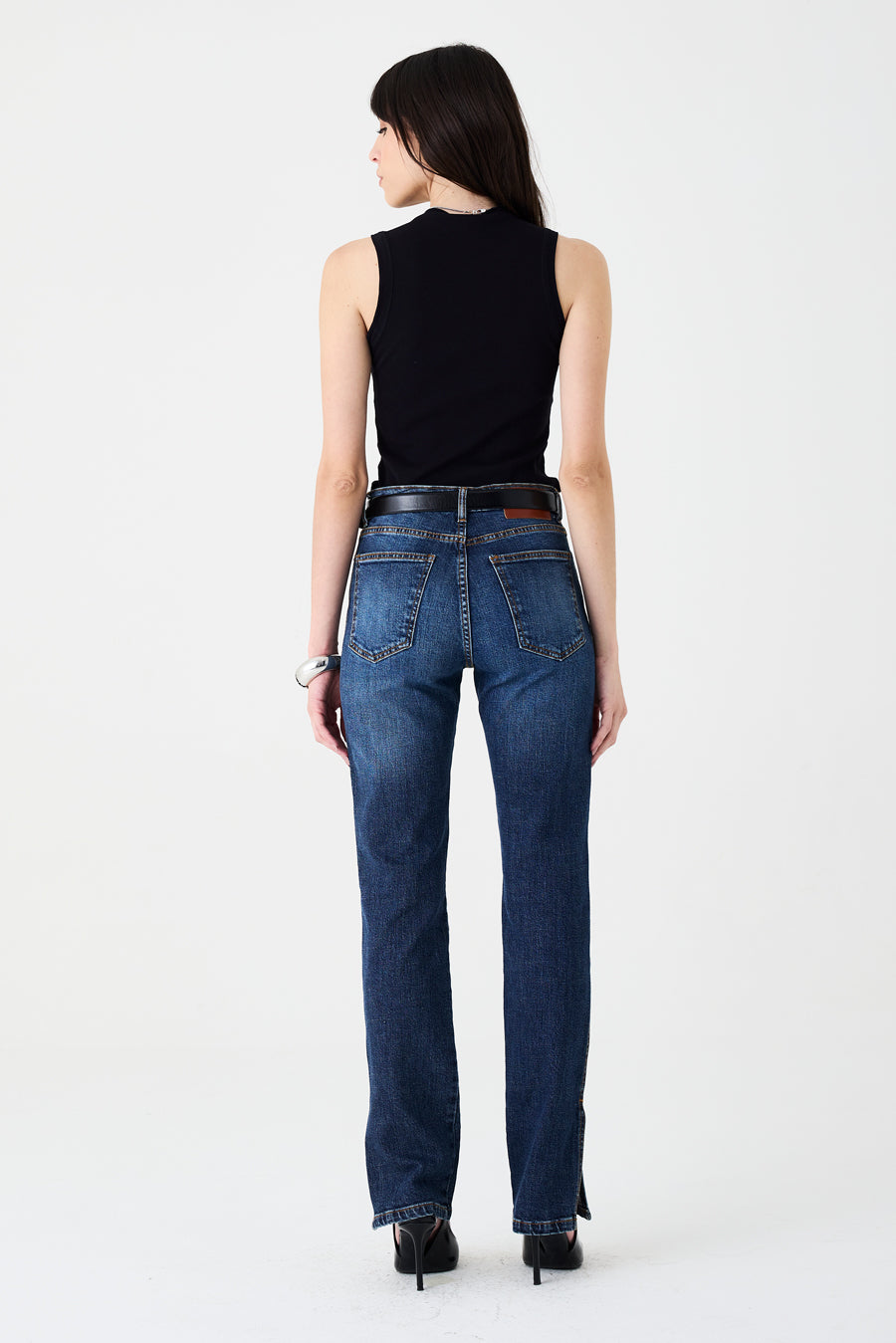 CALÇA SIMONE FEMININA LOW RISE FENDA JEANS ESCURO