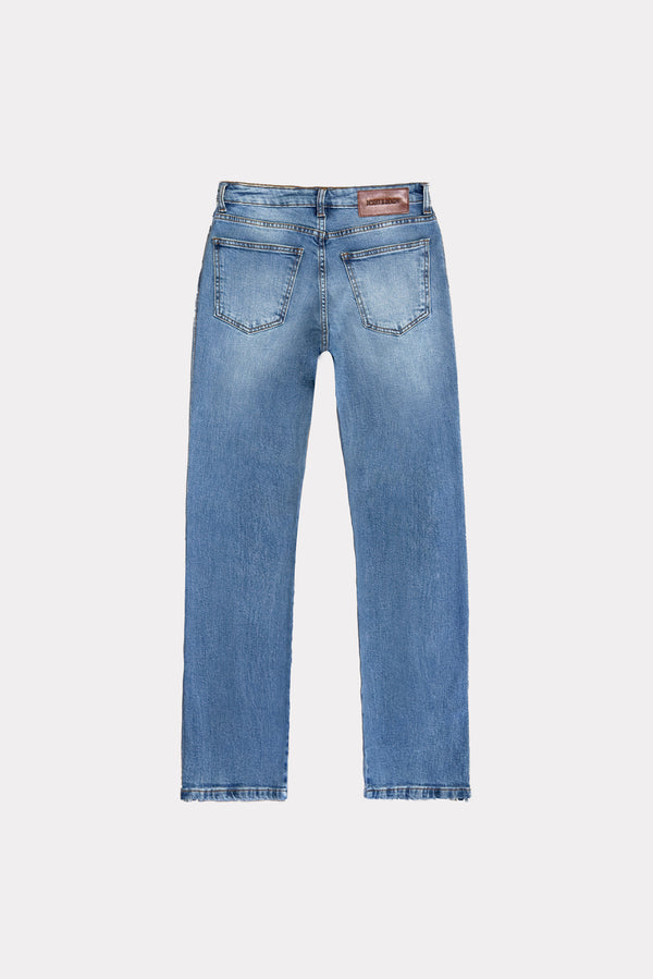 CALÇA SIMONE FEMININA LOW RISE FENDA JEANS MÉDIO