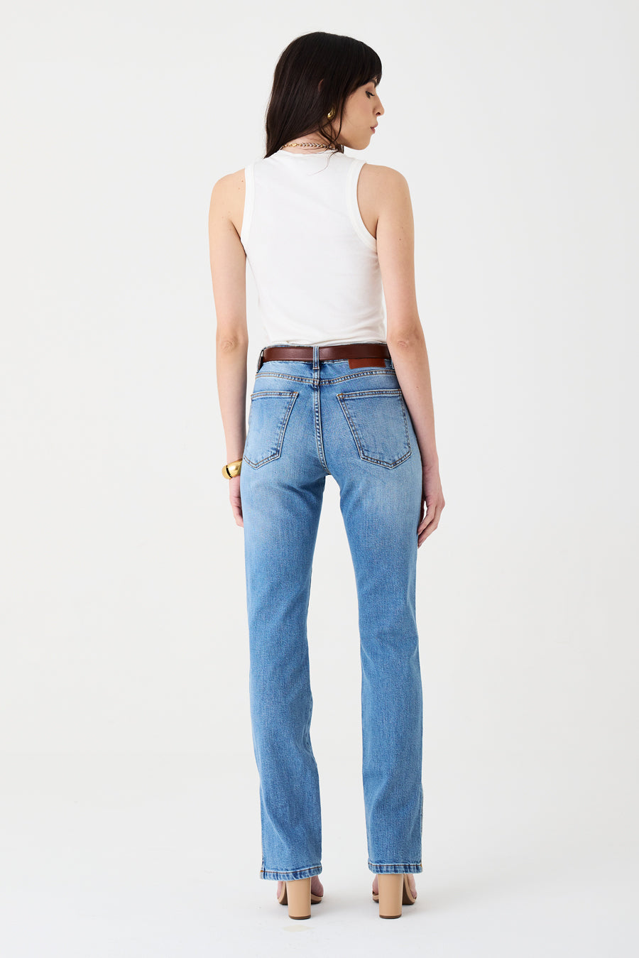 CALÇA SIMONE FEMININA LOW RISE FENDA JEANS MÉDIO