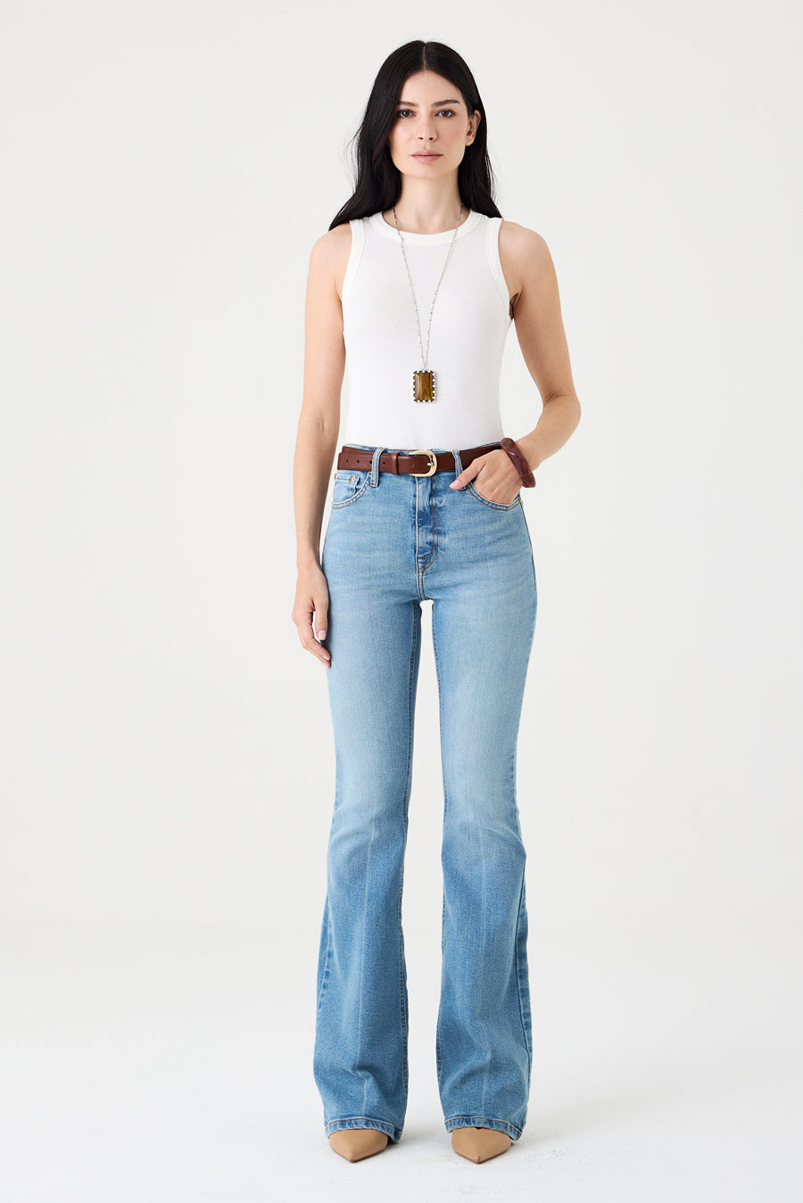 CALÇA LARISSA FEMININA BOOTCUT RISCO JEANS MÉDIO