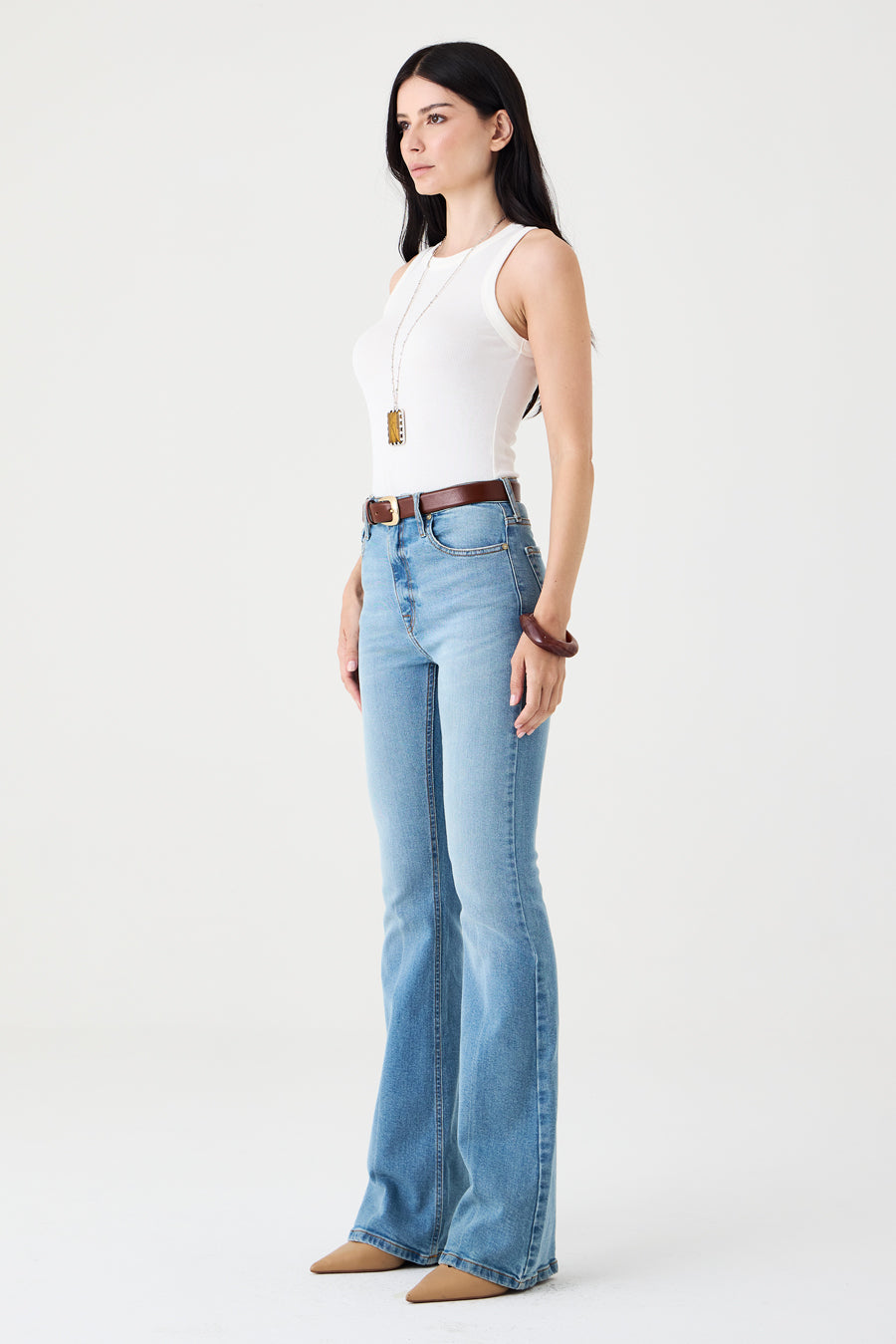 CALÇA LARISSA FEMININA BOOTCUT RISCO JEANS MÉDIO