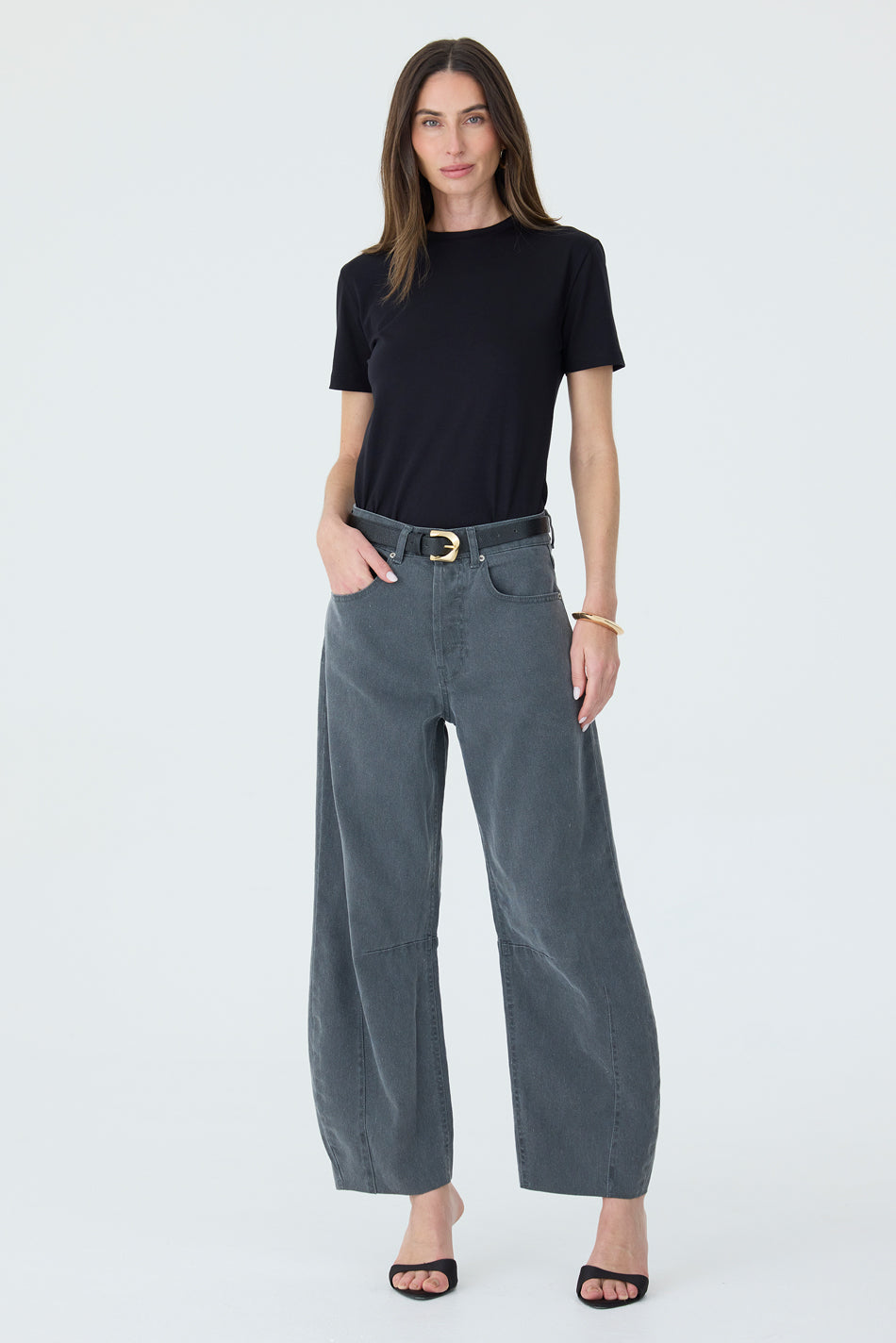 CALÇA MARIA FEMININA BARREL SARJA GRAFITE