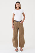 CALÇA MARIA FEMININA BARREL SARJA OCRE