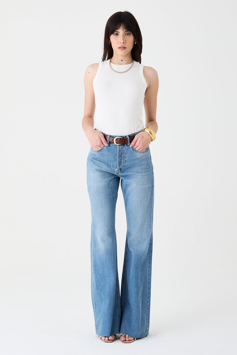 CALÇA ELIS FEMININA BOOTCUT BARRA FIO JEANS MÉDIO