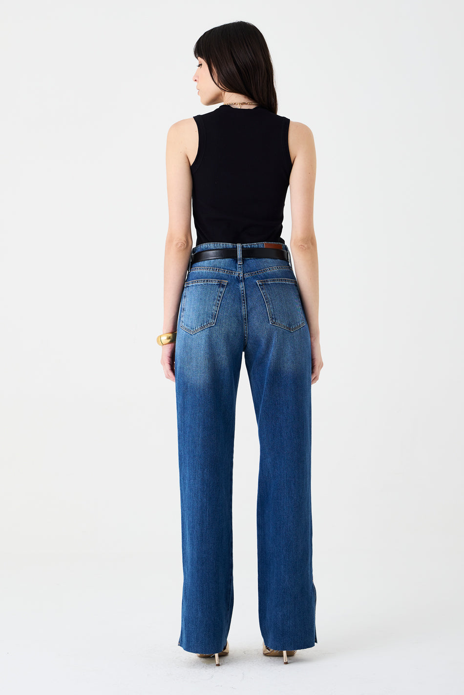 CALÇA JUDITH FEMININA WIDE LEG FENDA JEANS MÉDIO