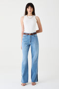 CALÇA JUDITH FEMININA WIDE LEG FENDA JEANS CLARO
