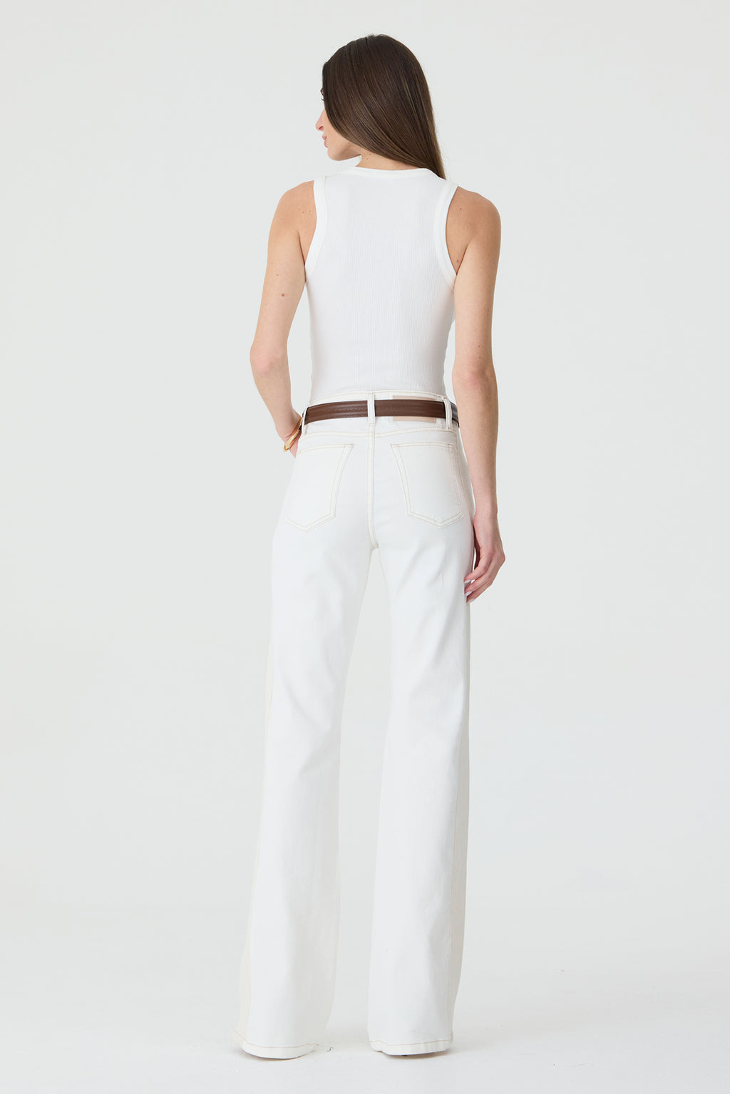 CALÇA LARISSA FEMININA BOOTCUT SARJA PATCH NATURAL