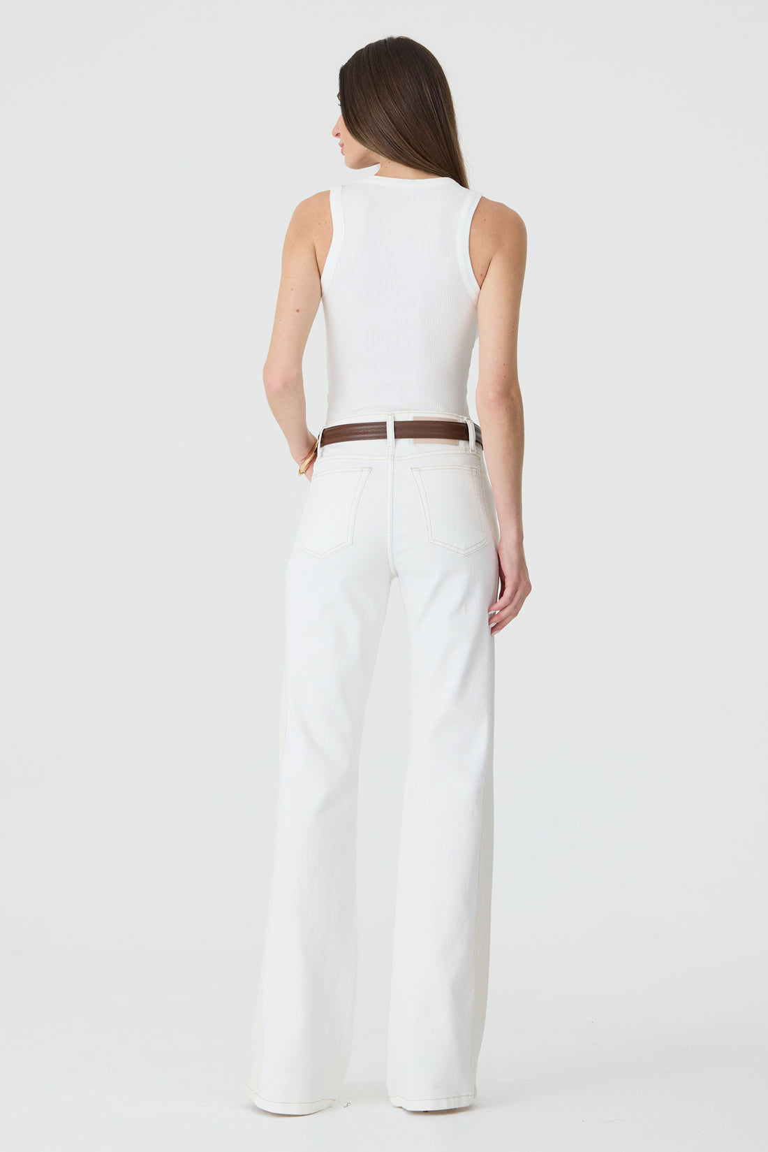 CALÇA LARISSA FEMININA BOOTCUT SARJA PATCH NATURAL