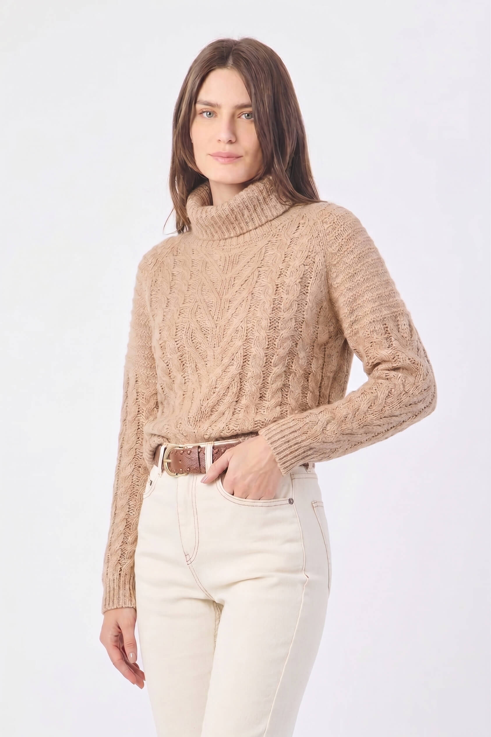 TRICOT FEMININO MULET MANGA LONGA - AREIA