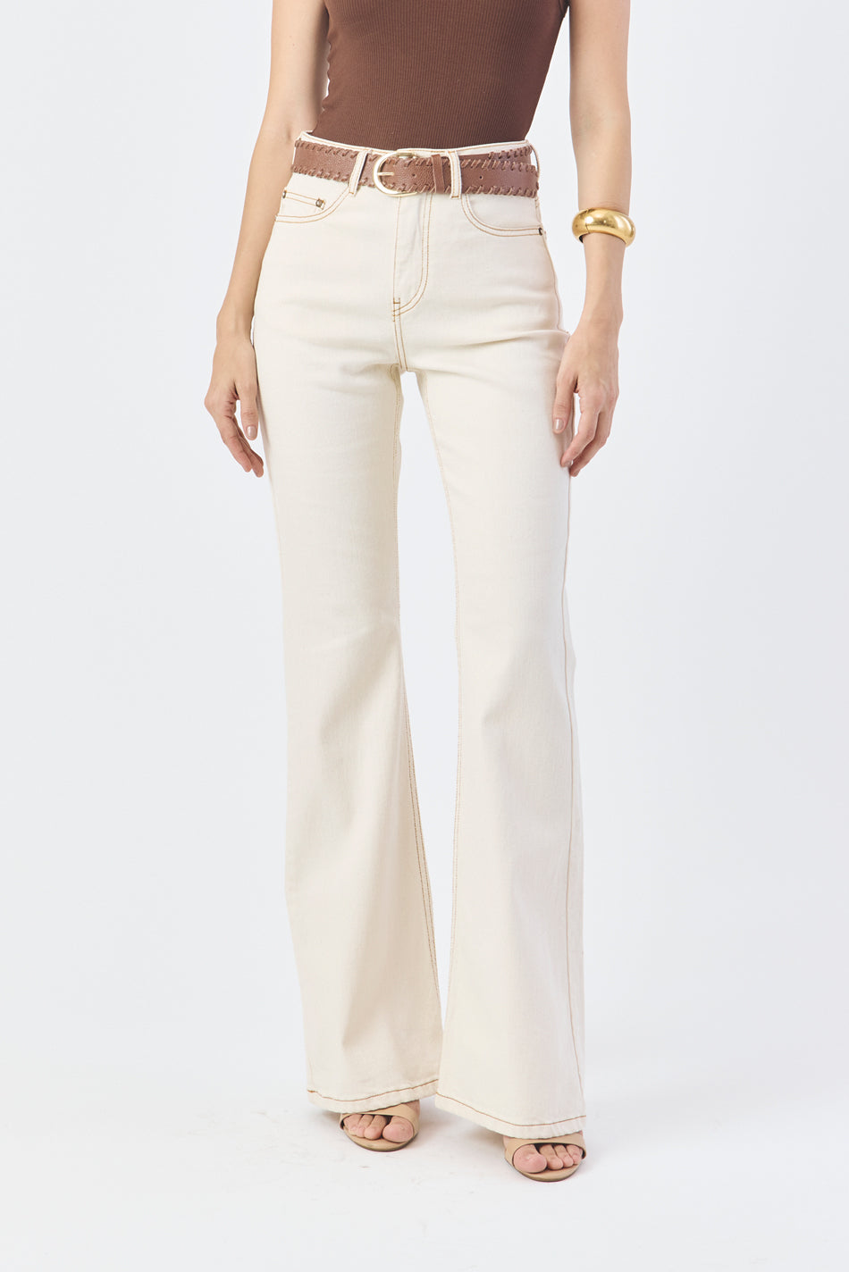 CALÇA LARISSA FEMININA BOOTCUT SARJA NATURAL