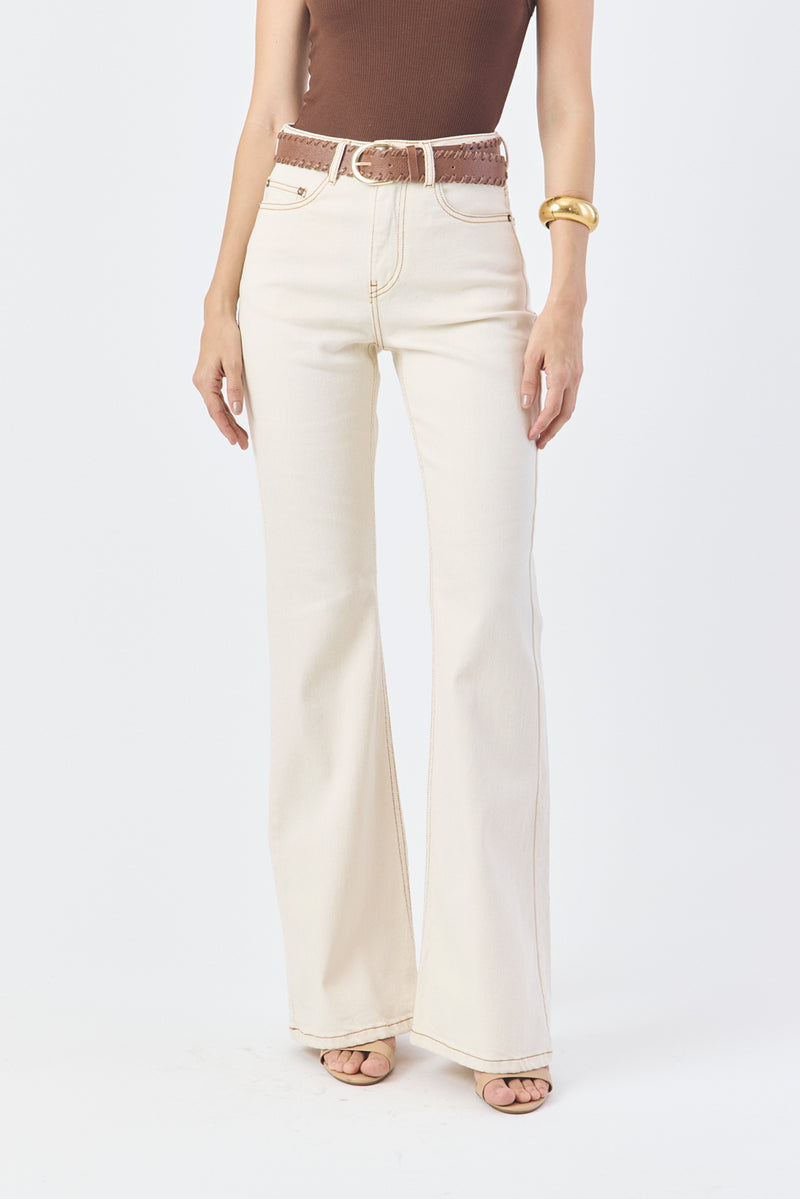 CALÇA LARISSA FEMININA BOOTCUT SARJA NATURAL