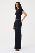 CALÇA YASMIN FEMININA WIDE LEG RECORTES JEANS BLACK