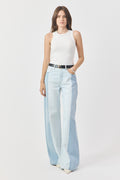 CALÇA PAMELA  FEMININA WIDE LEG PATCH JEANS CLARO