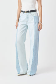 CALÇA PAMELA  FEMININA WIDE LEG PATCH JEANS CLARO