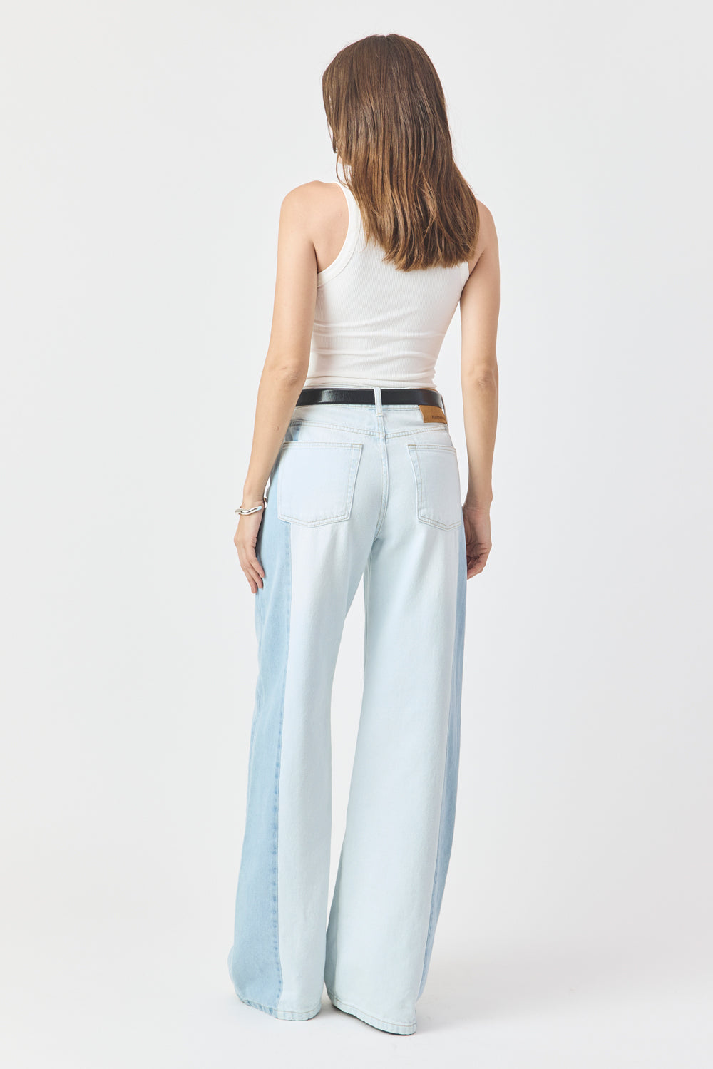 CALÇA PAMELA  FEMININA WIDE LEG PATCH JEANS CLARO
