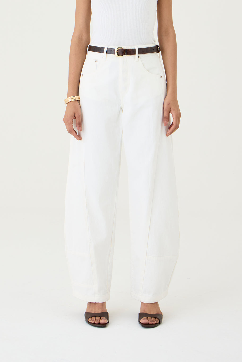 CALÇA FABI FEMININA BALLOON RECORTES SARJA OFF WHITE