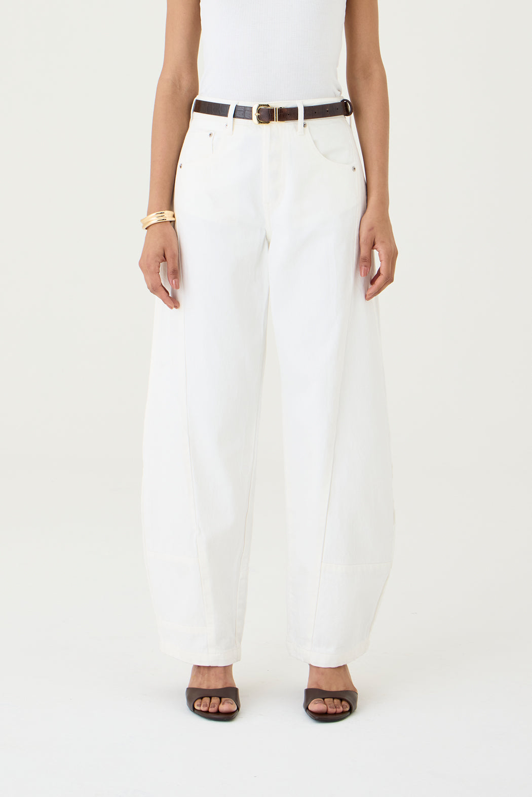 CALÇA FABI FEMININA BALLOON RECORTES SARJA OFF WHITE