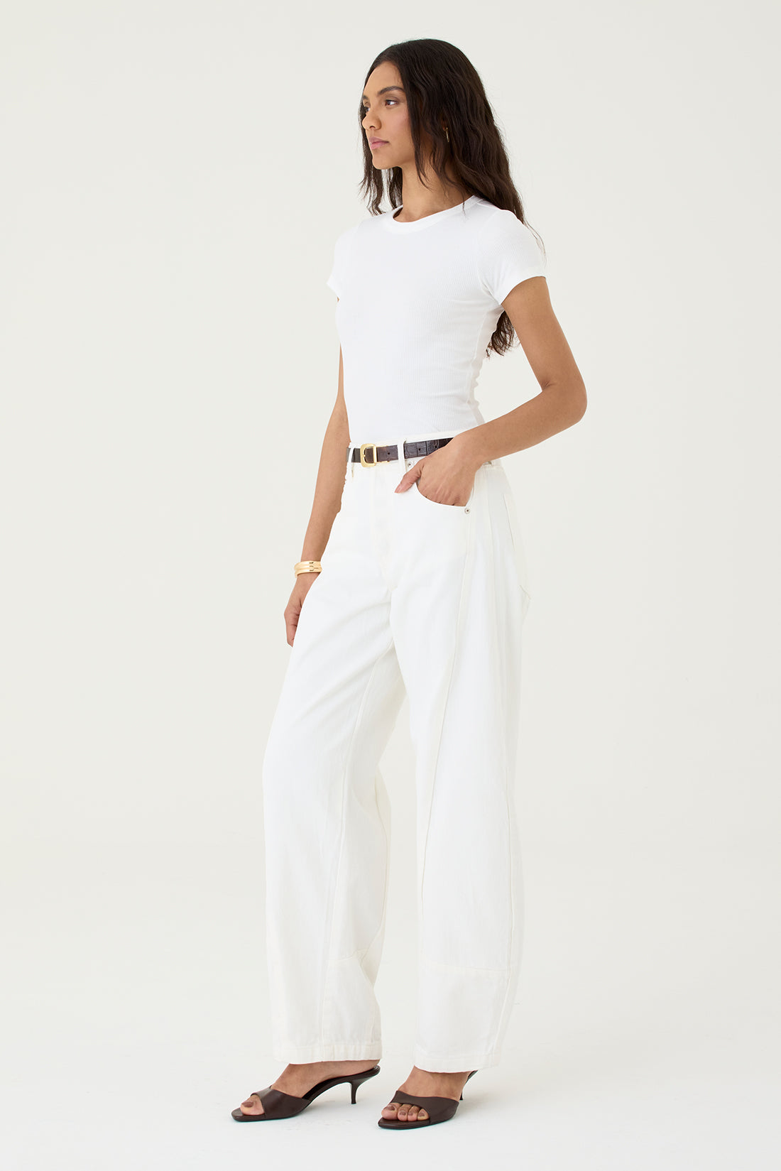 CALÇA FABI FEMININA BALLOON RECORTES SARJA OFF WHITE