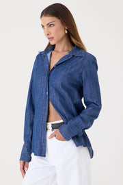 CAMISA FEMININA JEANS ESCURO SLIM