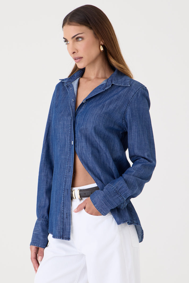 CAMISA FEMININA JEANS ESCURO SLIM