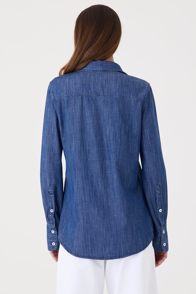 CAMISA FEMININA JEANS ESCURO SLIM
