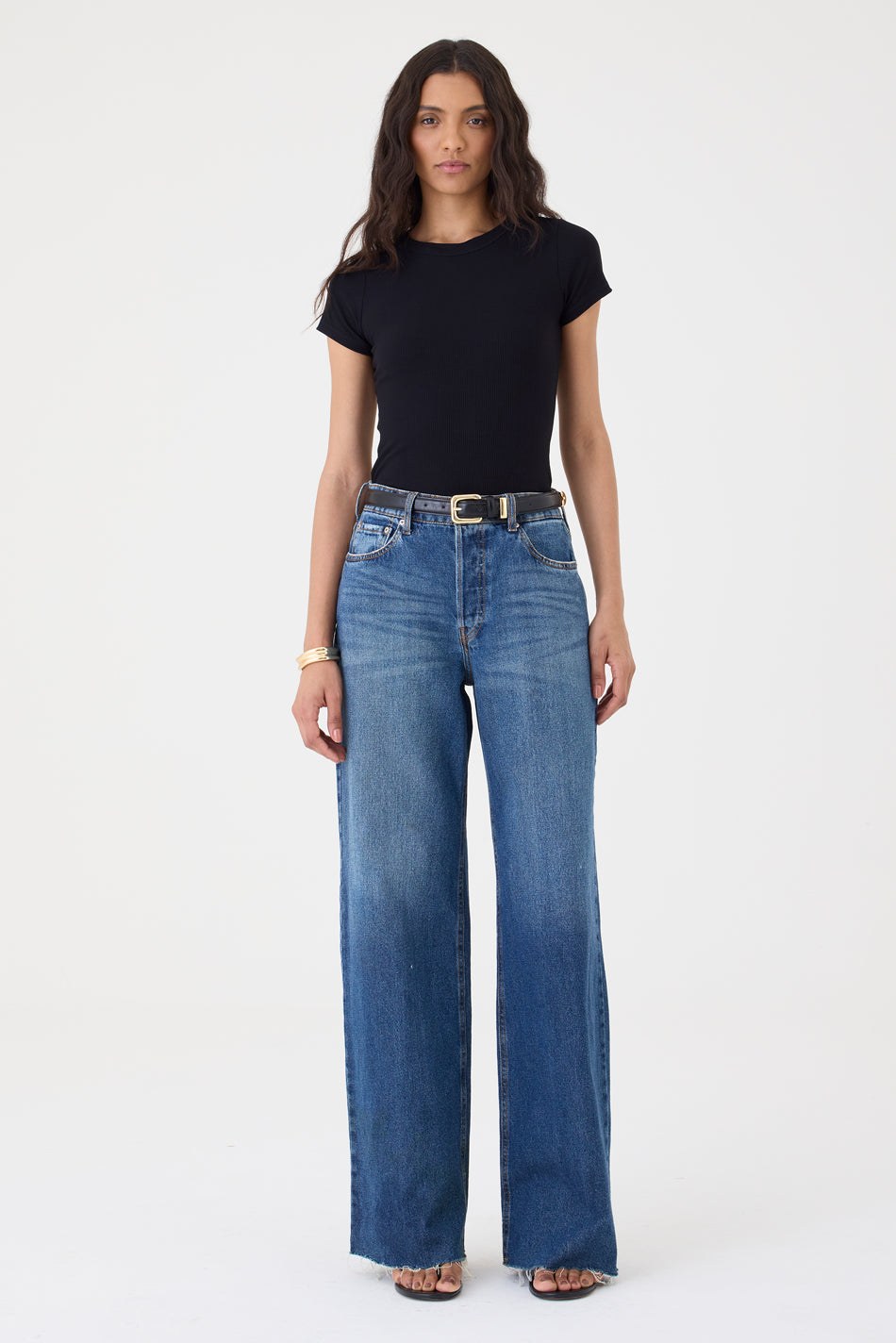 CALÇA MARESSA FEMININA WIDE LEG BARRA FIO JEANS ESCURO