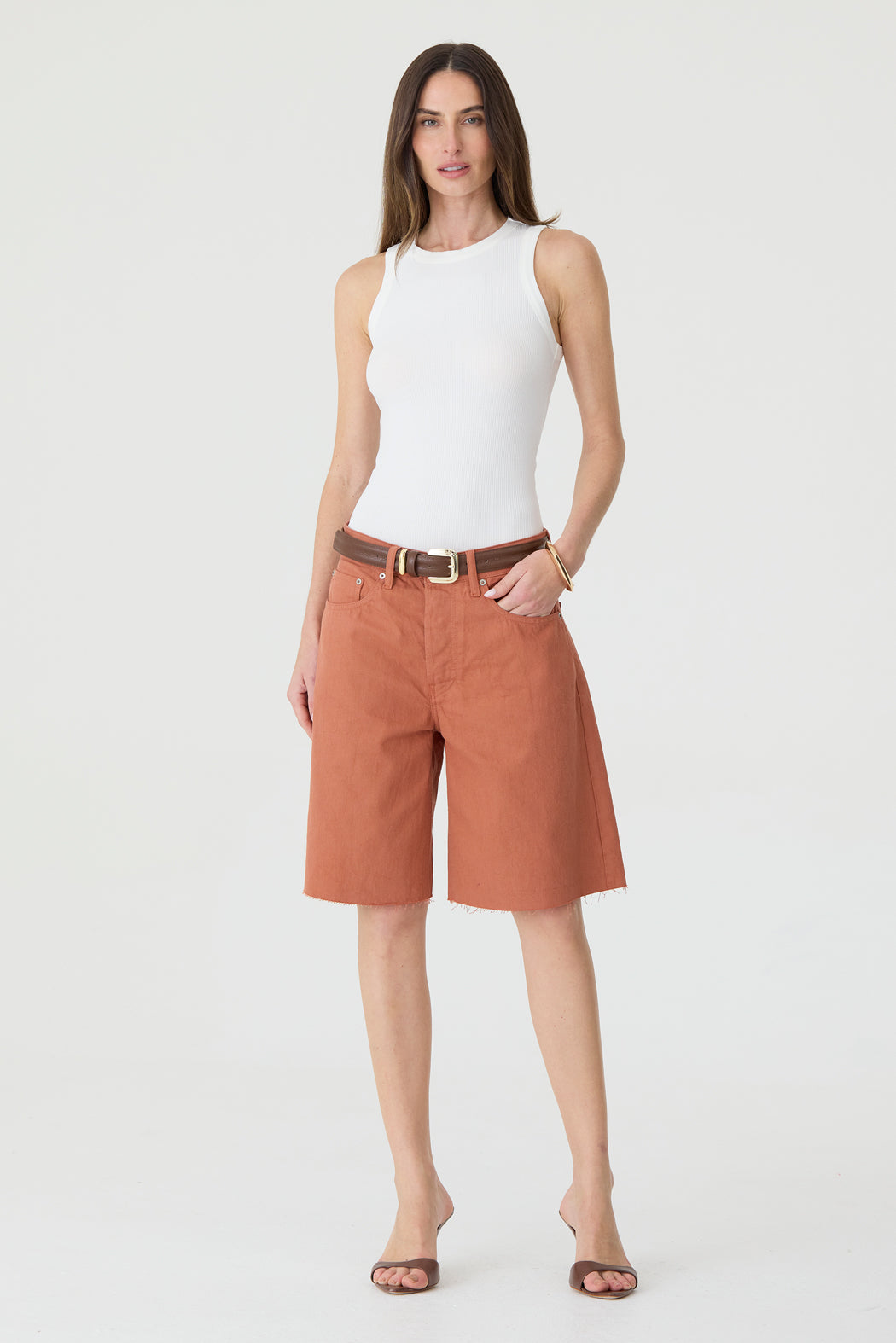 JORTS HELENA FEMININO BARRA A FIO SARJA TERRACOTA