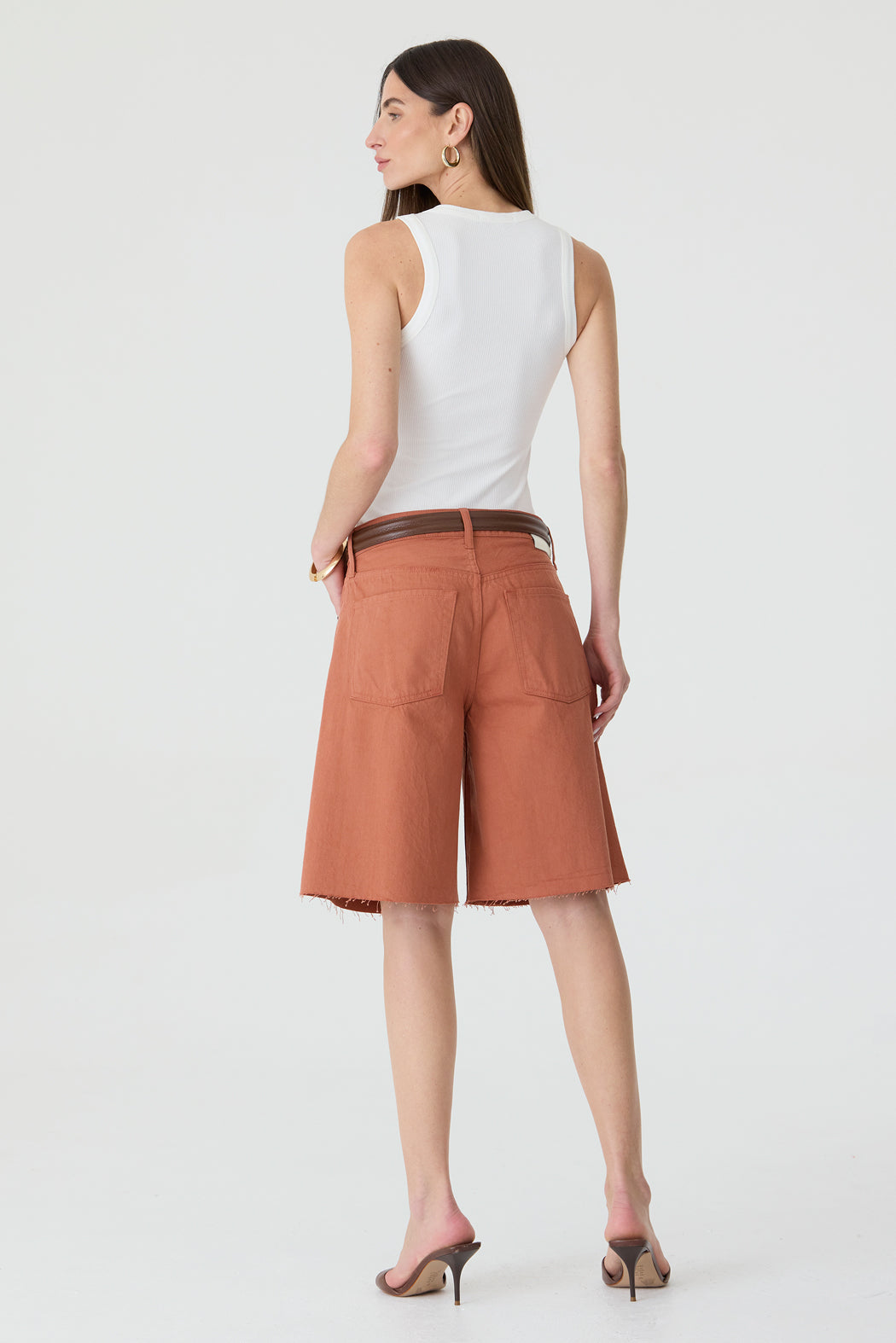 JORTS HELENA FEMININO BARRA A FIO SARJA TERRACOTA