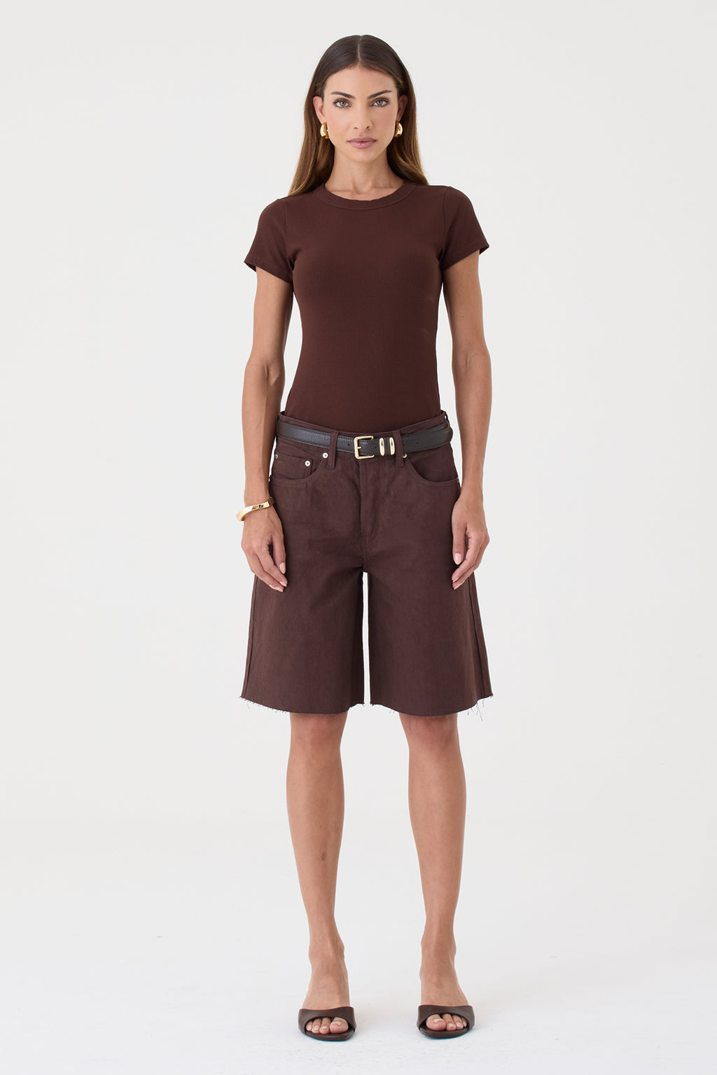 JORTS HELENA FEMININO BARRA A FIO SARJA MARROM