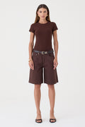 JORTS HELENA FEMININO BARRA A FIO SARJA MARROM