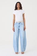 CALÇA FABI FEMININA BALLOON RECORTES JEANS CLARO