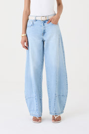 CALÇA FABI FEMININA BALLOON RECORTES JEANS CLARO