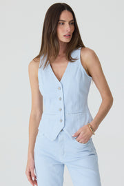 COLETE FEMININO SARJA BOLSOS AZUL CLARO