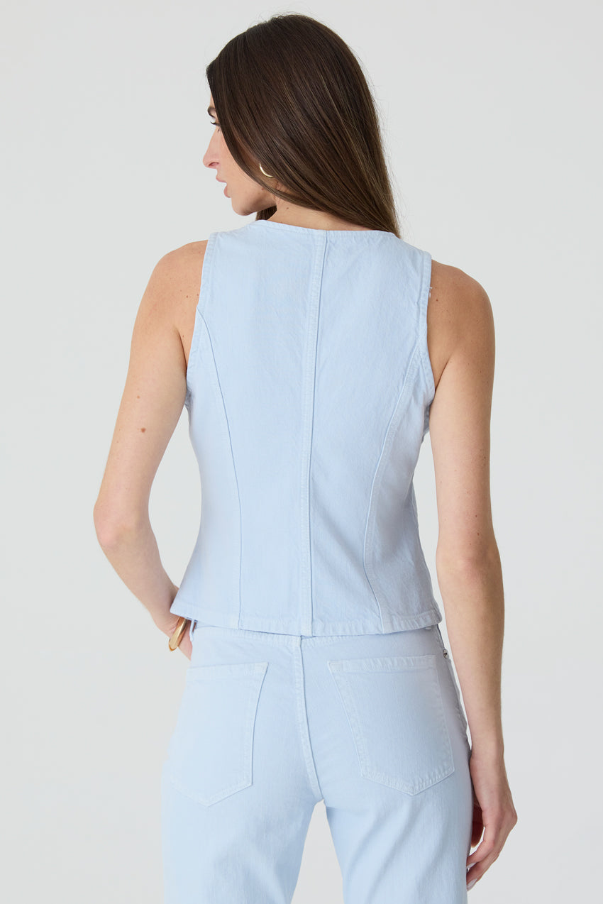 COLETE FEMININO SARJA BOLSOS AZUL CLARO