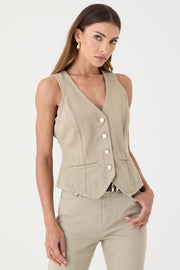 COLETE FEMININO SARJA BOLSOS AREIA
