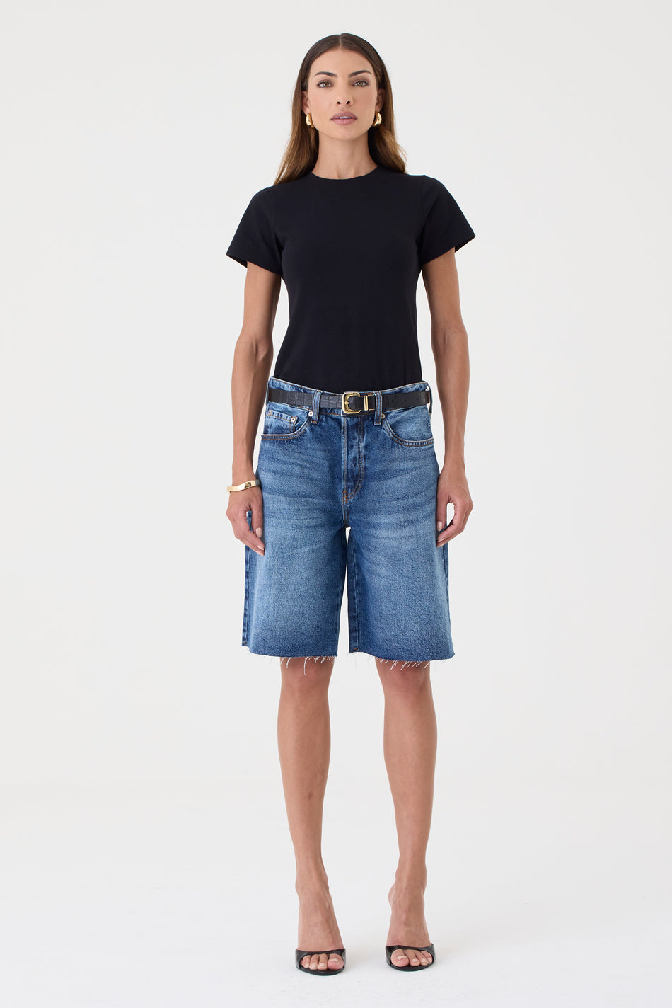 JORTS HELENA FEMININO BARRA A FIO JEANS MÉDIO ESCURO