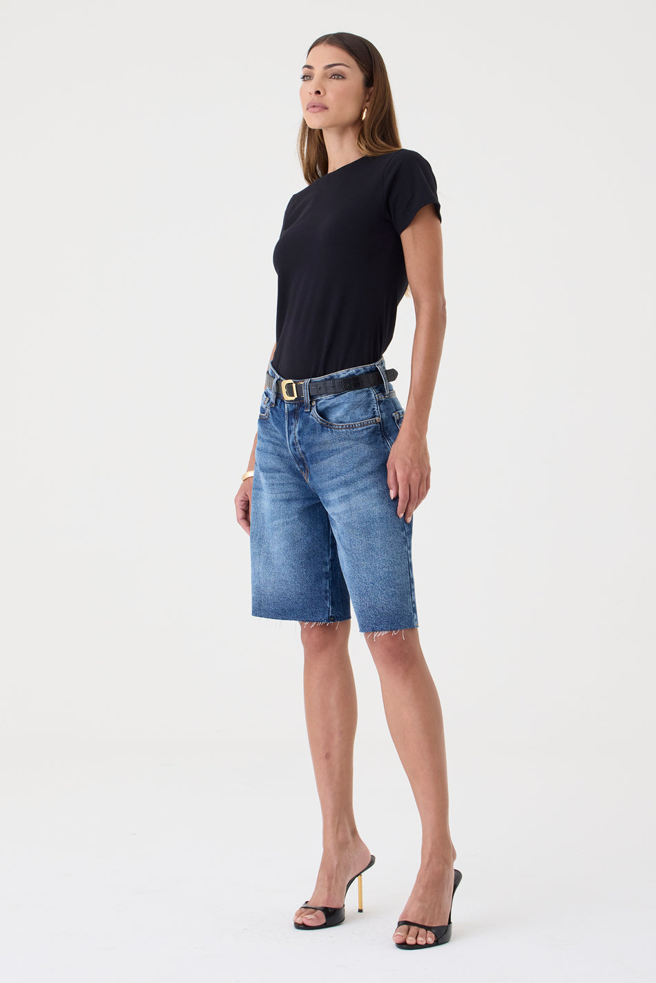JORTS HELENA FEMININO BARRA A FIO JEANS MÉDIO ESCURO