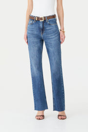 CALÇA BABI FEMININA SLIM STRAIGHT COM ELASTANO JEANS ESCURO