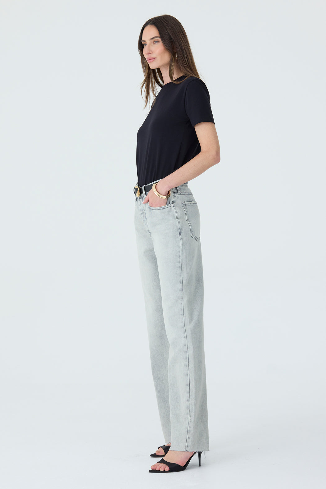 CALÇA DANI FEMININA STRAIGHT BARRA A FIO JEANS GREY