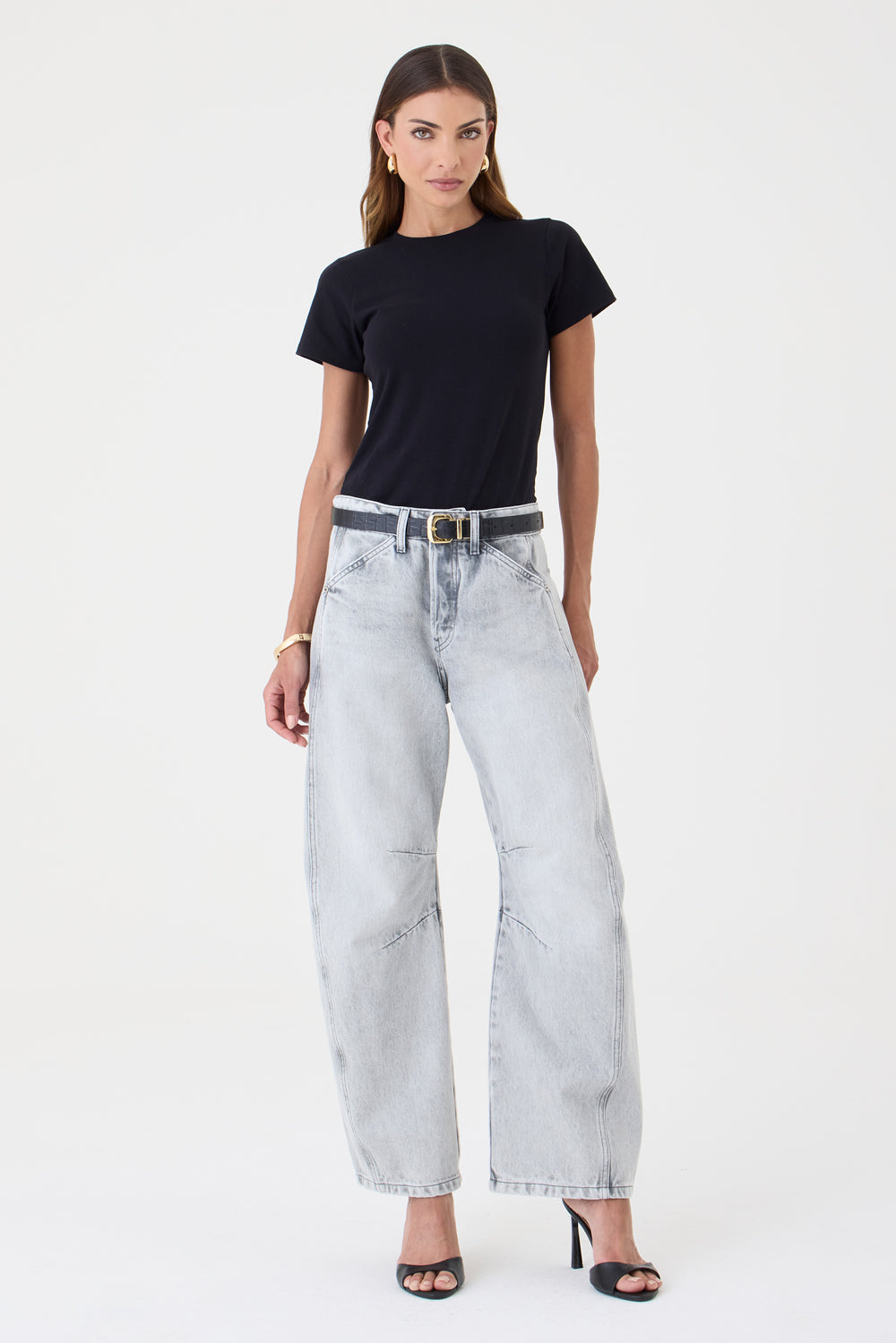 CALÇA EMILY FEMININA BARREL RECORTES E PENCE GRAY