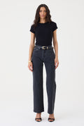 CALÇA DANI FEMININA STRAIGHT BARRA A FIO JEANS BLACK