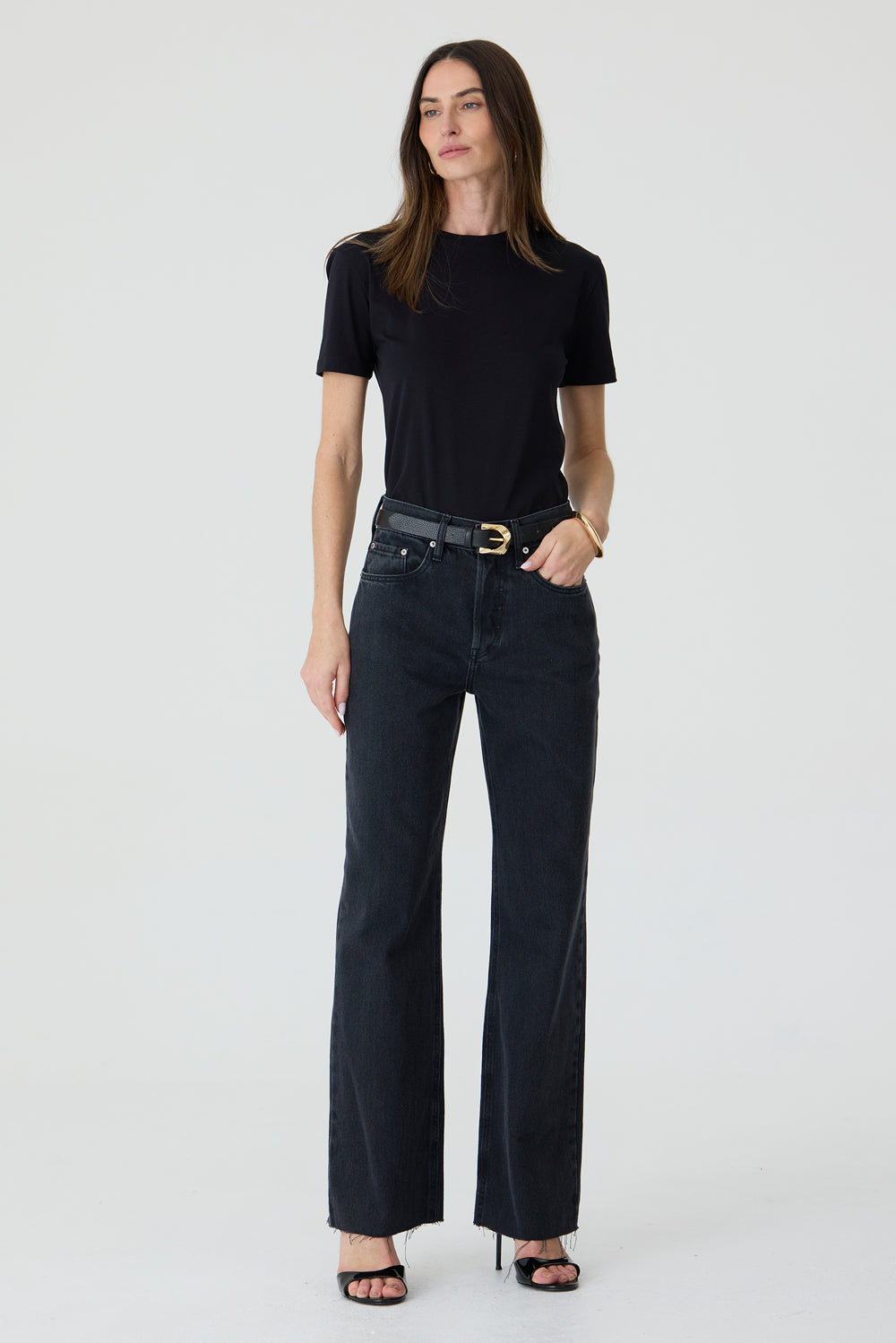 CALÇA DANI FEMININA STRAIGHT BARRA A FIO JEANS BLACK