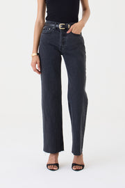 CALÇA DANI FEMININA STRAIGHT BARRA A FIO JEANS BLACK