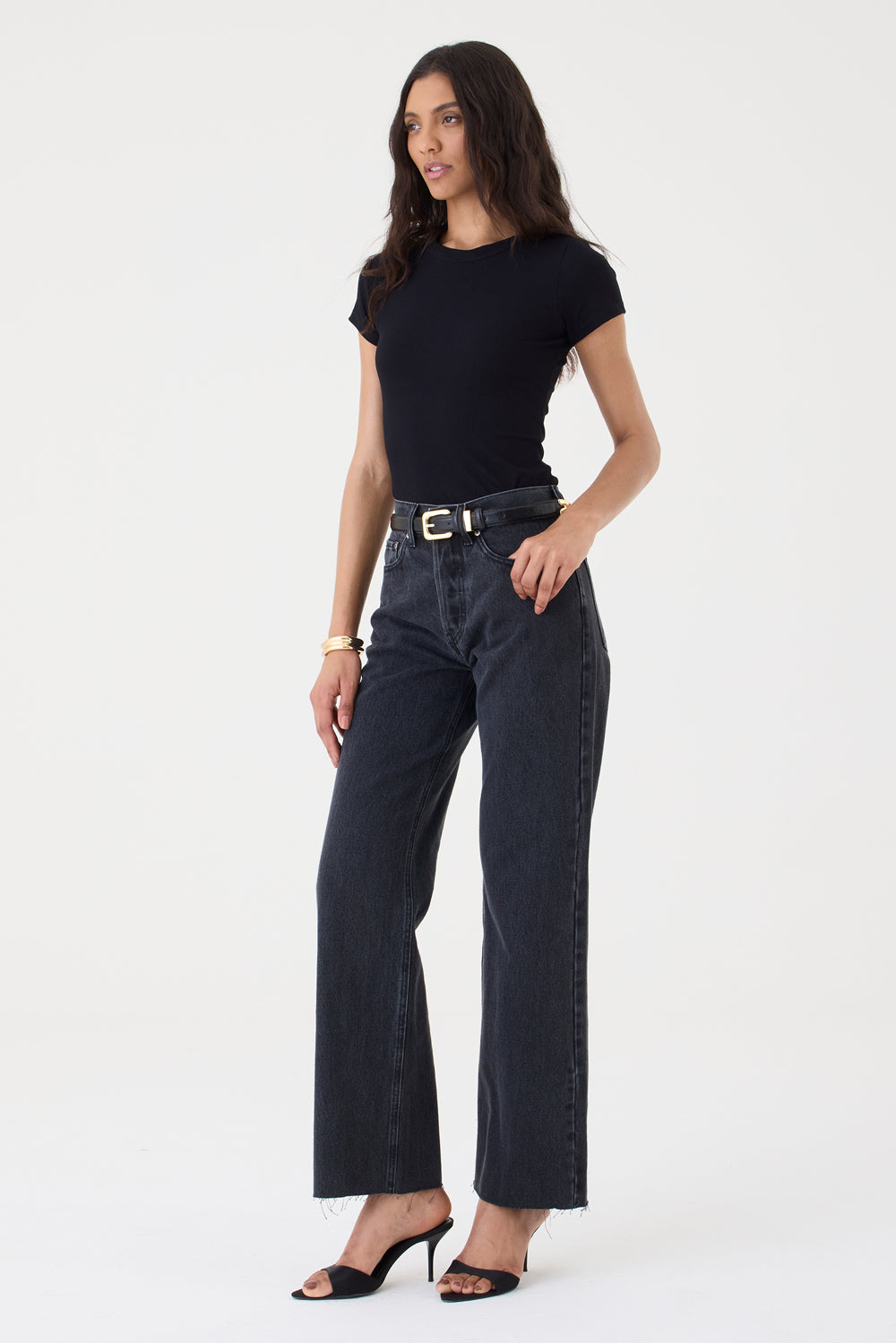 CALÇA DANI FEMININA STRAIGHT BARRA A FIO JEANS BLACK
