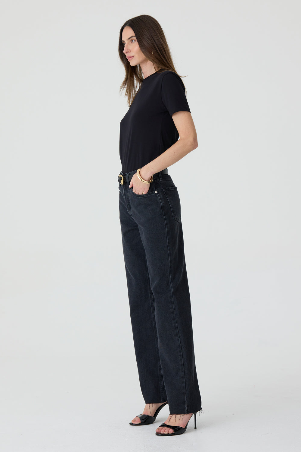 CALÇA DANI FEMININA STRAIGHT BARRA A FIO JEANS BLACK