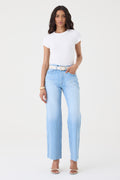 CALÇA DANI FEMININA STRAIGHT BARRA A FIO JEANS CLARO