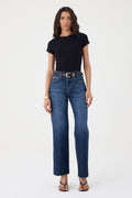 CALÇA DANI FEMININA STRAIGHT BARRA A FIO JEANS ESCURO