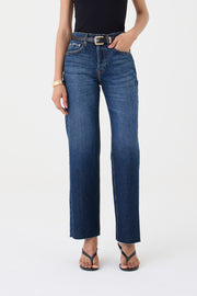 CALÇA DANI FEMININA STRAIGHT BARRA A FIO JEANS ESCURO