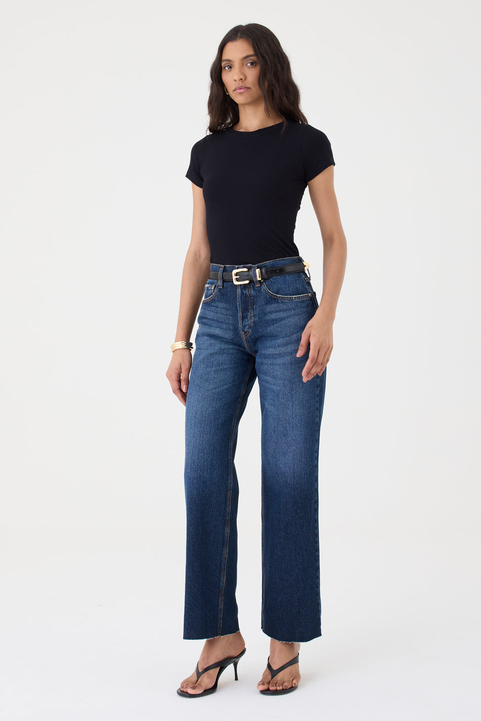 CALÇA DANI FEMININA STRAIGHT BARRA A FIO JEANS ESCURO