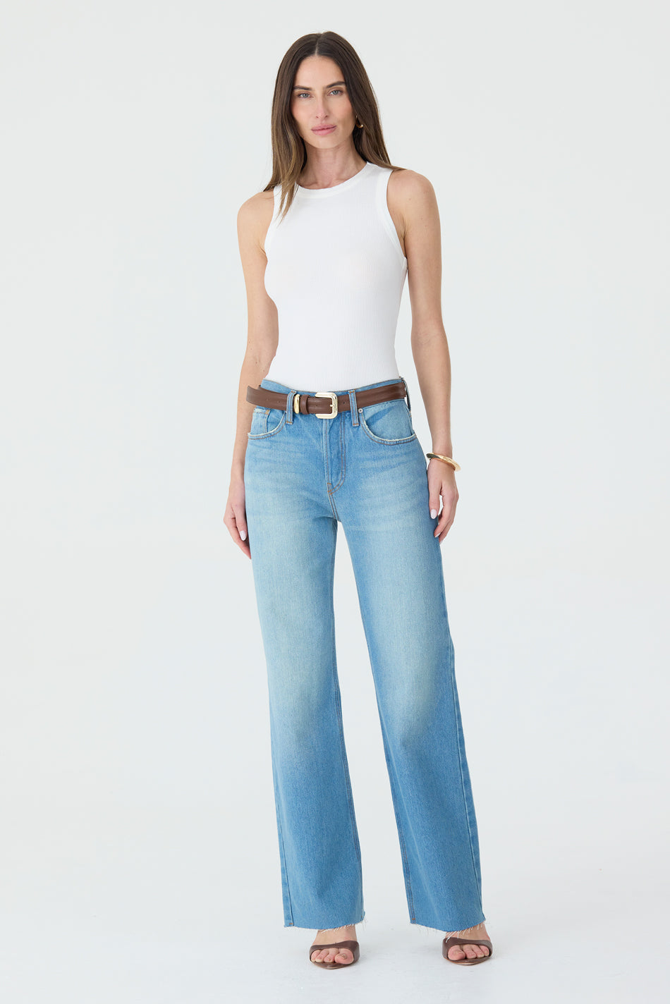 CALÇA DANI FEMININA STRAIGHT BARRA A FIO JEANS MÉDIO